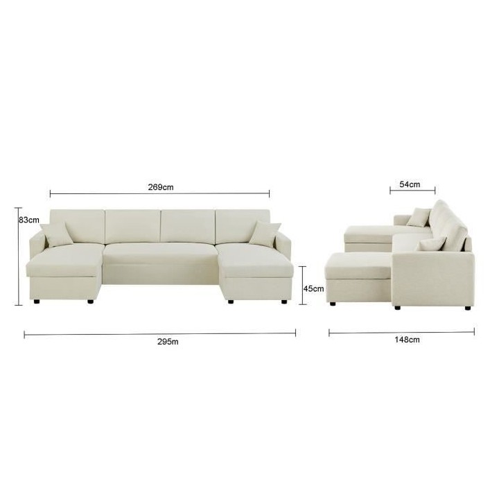 Canapé d'angle convertible panoramique + 2 coffres de rangement + 2 c