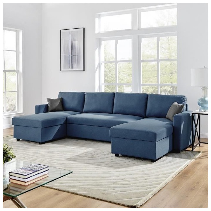 Canapé d'angle convertible panoramique + 2 coffres de rangement + 2 c