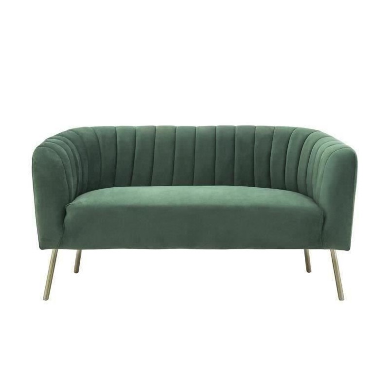 Canapé 2 places - Bleu vert - Velours - L 142 x P 70 x H 71 cm - MATHIS