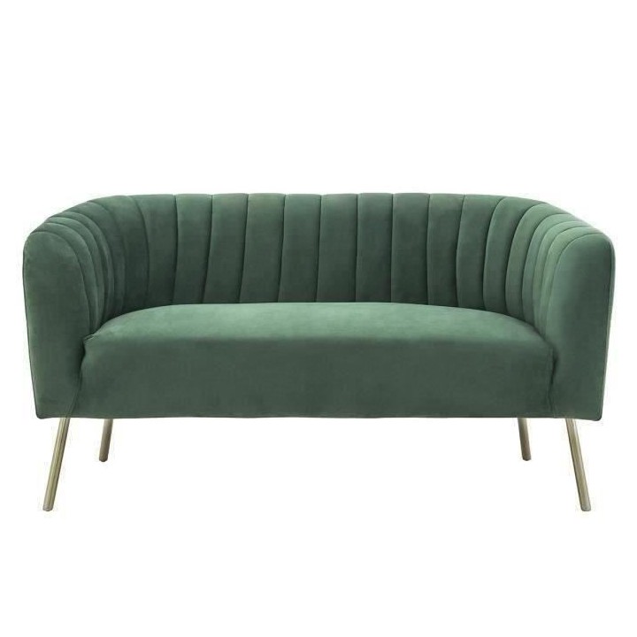 Canapé 2 places - Bleu vert - Velours - L 142 x P 70 x H 71 cm - MATH