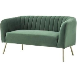 Canapé 2 places - Bleu vert - Velours - L 142 x P 70 x H 71 cm - MATHIS