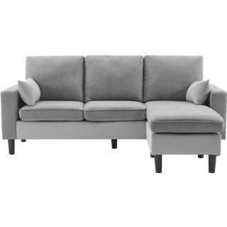 Canapé d'angle réversible Boston - Tissu Gris clair et blanc - L 194