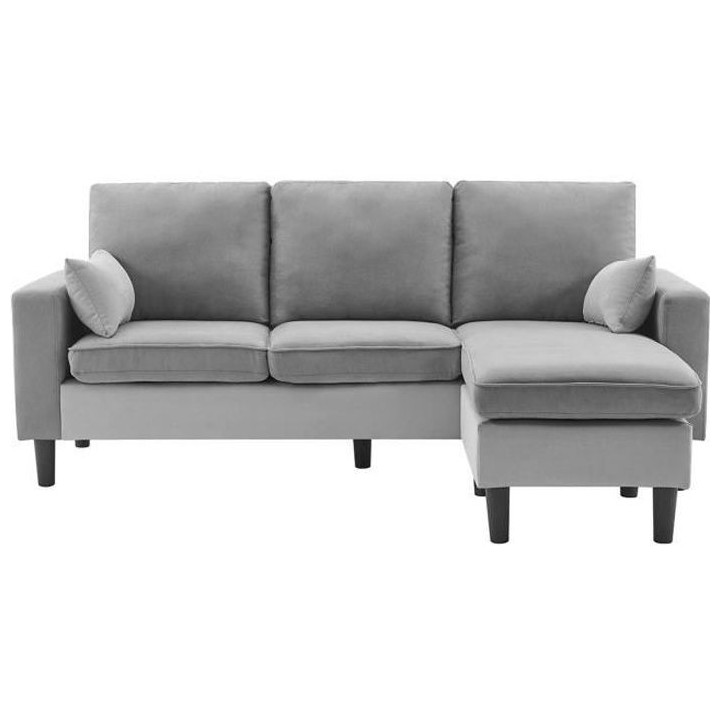 Canapé d'angle réversible Boston - Tissu Gris clair et blanc - L 194