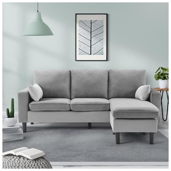 Canapé d'angle réversible Boston - Tissu Gris clair et blanc - L 194