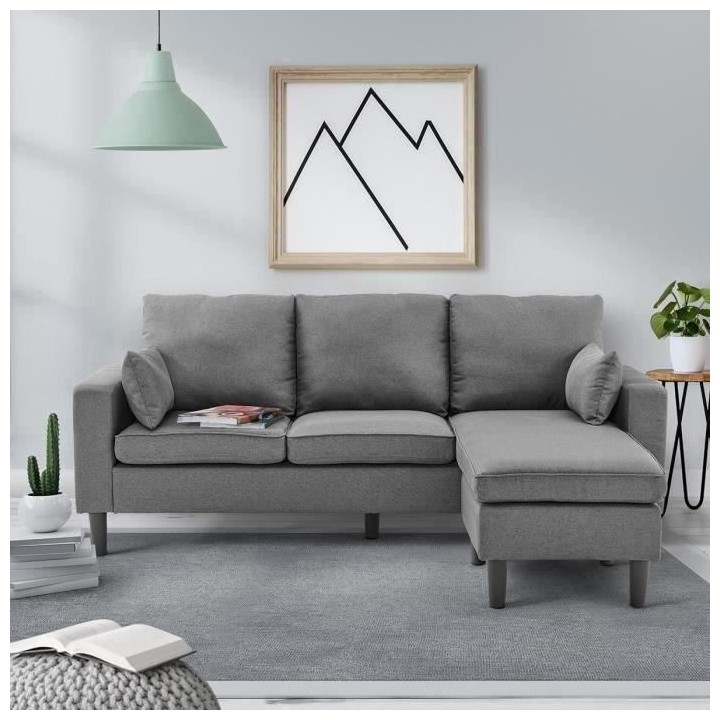 Canapé d'angle réversible Boston - Tissu Gris foncé - L 194 x P 139