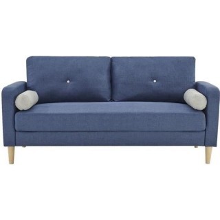 Canapé 3 places + 2 coussins - Tissu Bleu - L 175 x P 80 x H 85 cm -