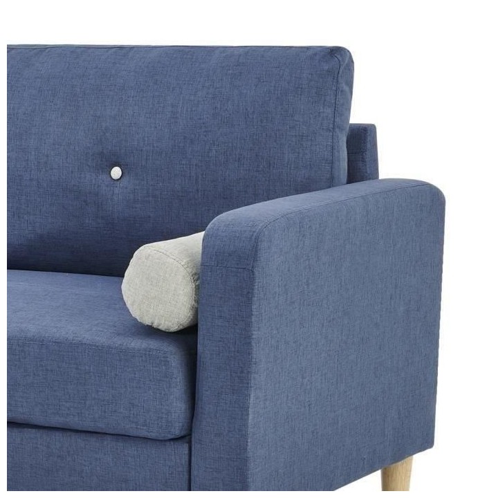 Canapé 3 places + 2 coussins - Tissu Bleu - L 175 x P 80 x H 85 cm -