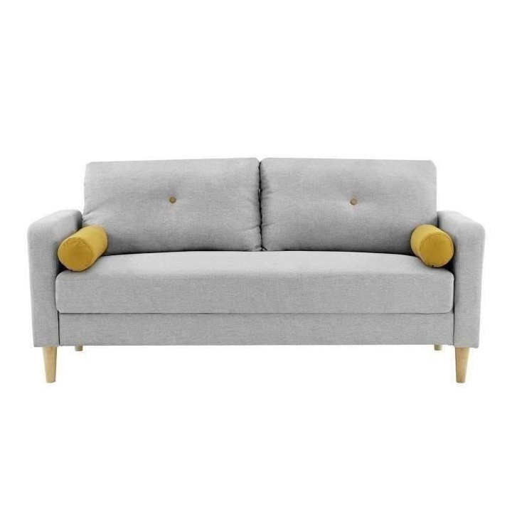 Canapé 3 places + 2 coussins - Tissu Gris clair - L 175 x P 80 x H 85