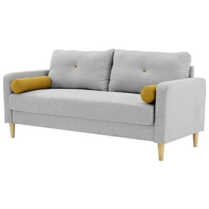 Canapé 3 places + 2 coussins - Tissu Gris clair - L 175 x P 80 x H 85