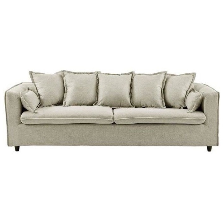 Canapé 3 places avec coussin - Tissu Beige - L 210 x P 83 x H 78 cm -