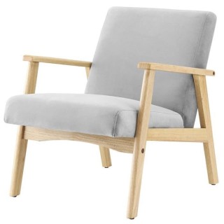 TULIO Fauteuil scandinave - Tissu gris et bois massif - L 63 x P 78 x