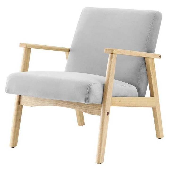 TULIO Fauteuil scandinave - Tissu gris et bois massif - L 63 x P 78 x