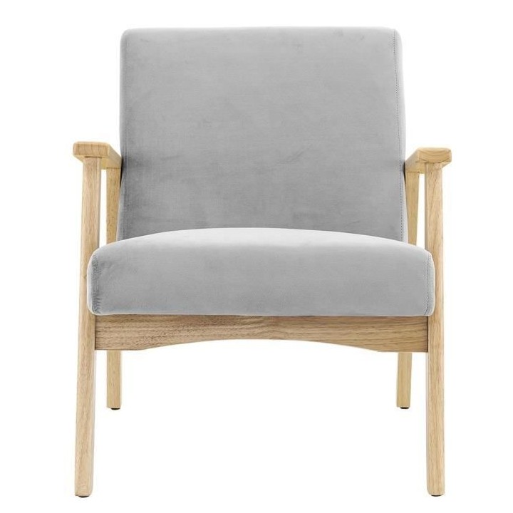 TULIO Fauteuil scandinave - Tissu gris et bois massif - L 63 x P 78 x