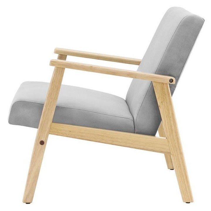 TULIO Fauteuil scandinave - Tissu gris et bois massif - L 63 x P 78 x