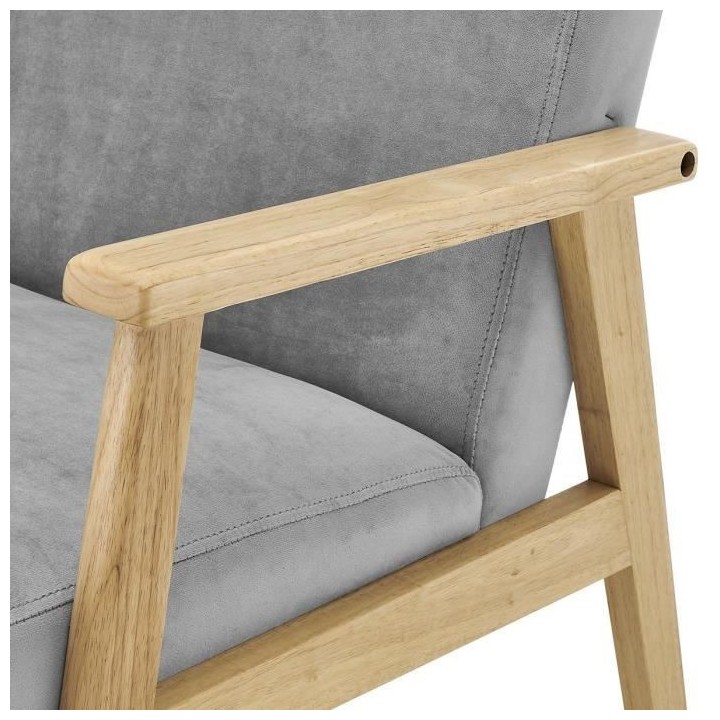 TULIO Fauteuil scandinave - Tissu gris et bois massif - L 63 x P 78 x