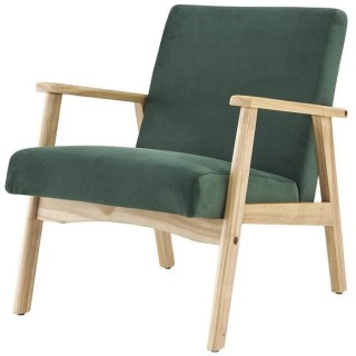 TULIO Fauteuil scandinave - Tissu vert et bois massif - L 63 x P 78 x