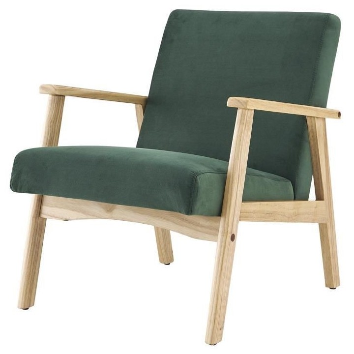 TULIO Fauteuil scandinave - Tissu vert et bois massif - L 63 x P 78 x