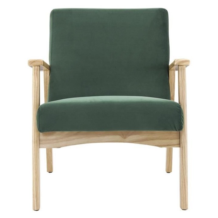 TULIO Fauteuil scandinave - Tissu vert et bois massif - L 63 x P 78 x