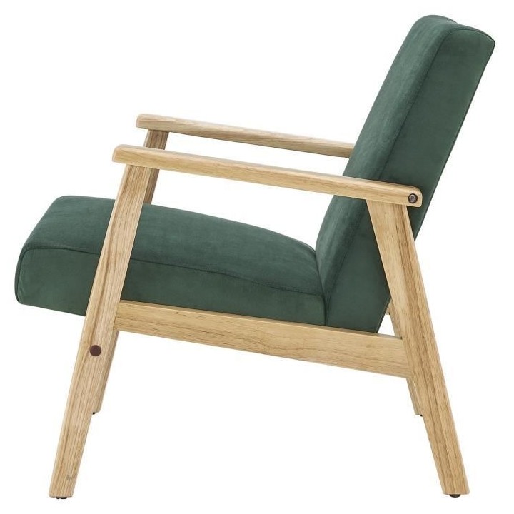 TULIO Fauteuil scandinave - Tissu vert et bois massif - L 63 x P 78 x