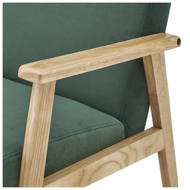 TULIO Fauteuil scandinave - Tissu vert et bois massif - L 63 x P 78 x