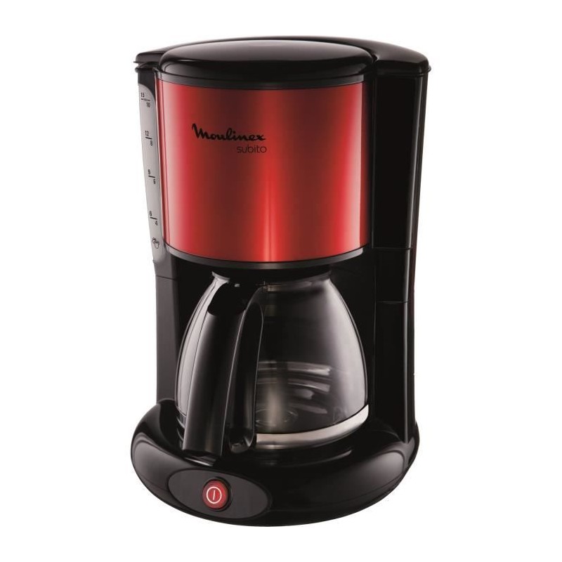 MOULINEX FG360D11 SUBITO Cafetiere filtre, 1.25 L soit 10/15 tasses, Machine a café électrique, Porte-filtre pivotant - Rouge