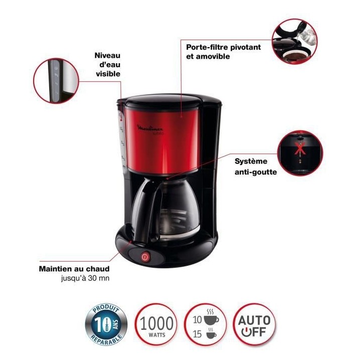 MOULINEX FG360D11 SUBITO Cafetiere filtre, 1.25 L soit 10/15 tasses, M