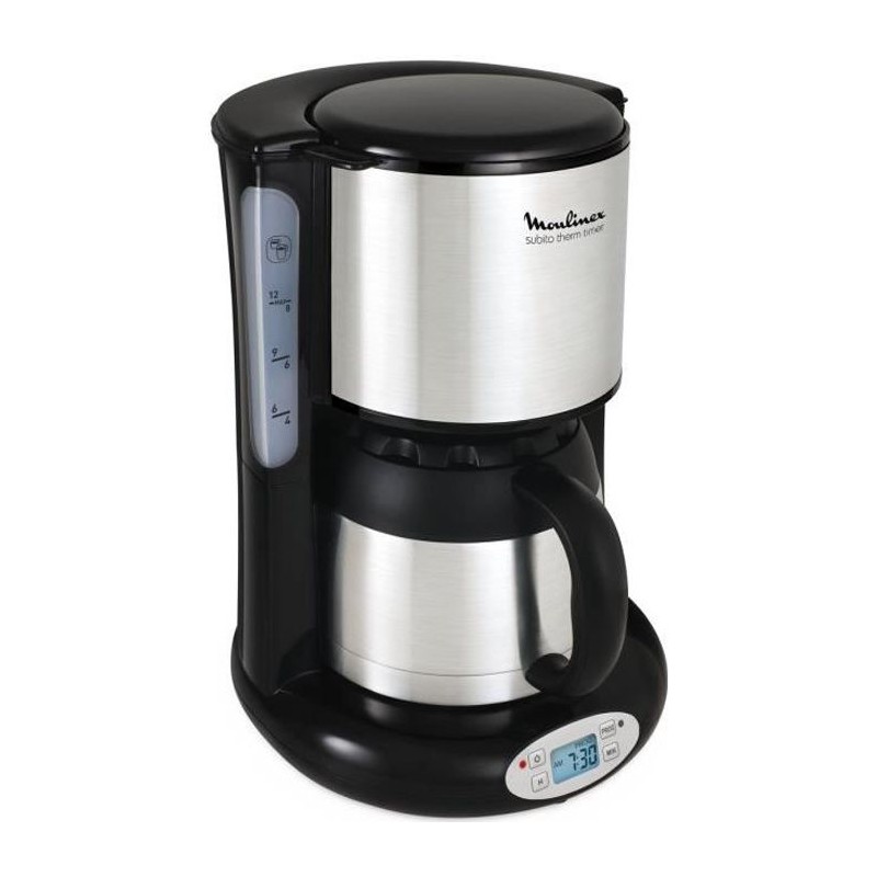 MOULINEX FT362811 Cafetiere filtre avec verseuse isotherme SUBITO - Programmable - 8 a 12 tasses - Noir et Inox