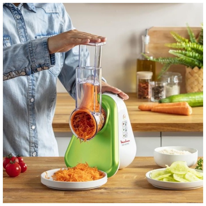 MOULINEX DJ753315 Découpe légume électrique 3-en-1, Cônes couleur