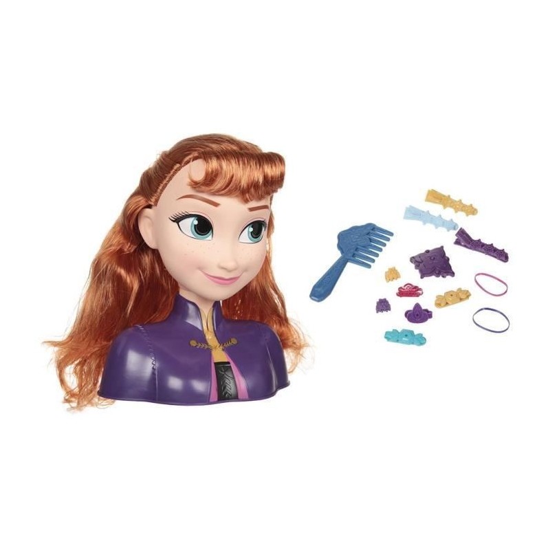 DISNEY FROZEN - Tete a coiffer Princesse Anna - La Reine des Neiges II - Avec accessoires - 20 cm- Petit modele