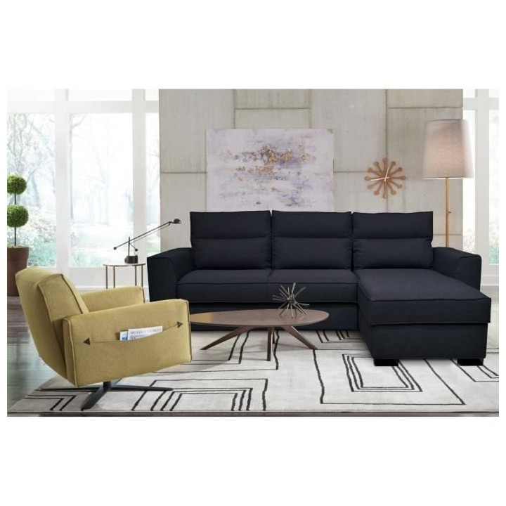 Canapé angle convertible réversible 4 places MONTREAL - Tissu bleu f