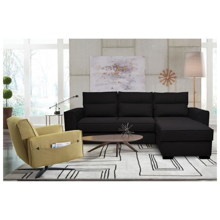Canapé angle convertible réversible 4 places MONTREAL - Tissu noir -