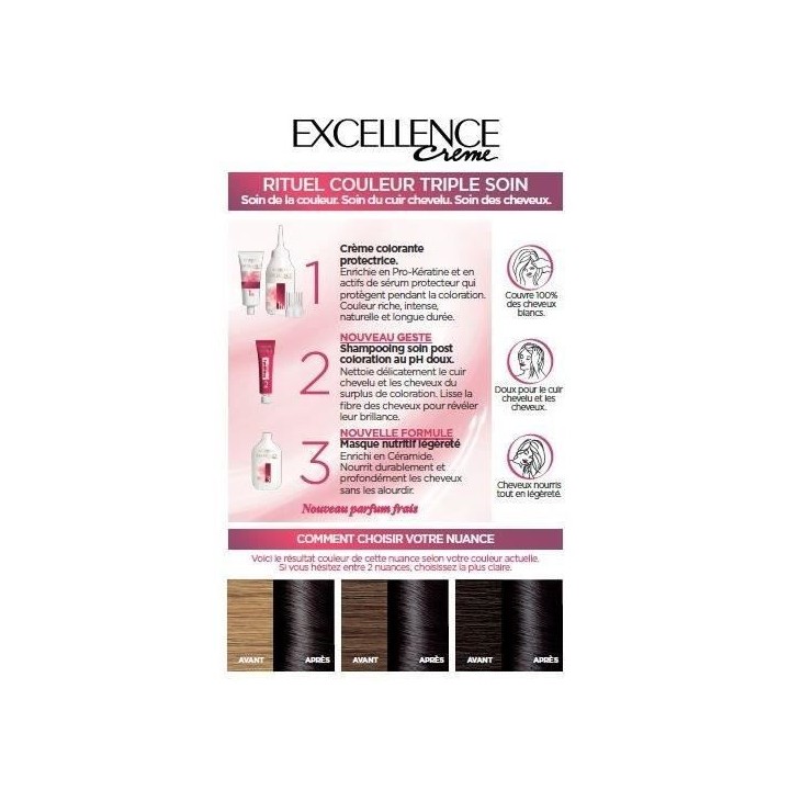 Coloration triple soin Excellence L'OREAL PARIS - Couvre 100% des chev