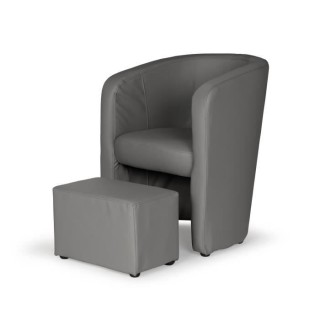 NUNO Fauteuil cabriolet + pouf en simili gris - L 59 x P 63 x H 77 cm