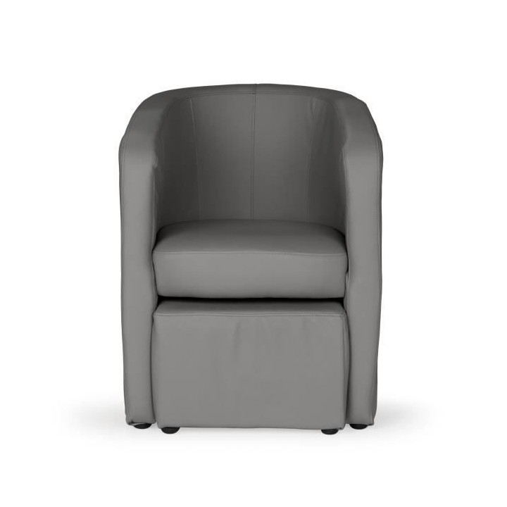 NUNO Fauteuil cabriolet + pouf en simili gris - L 59 x P 63 x H 77 cm