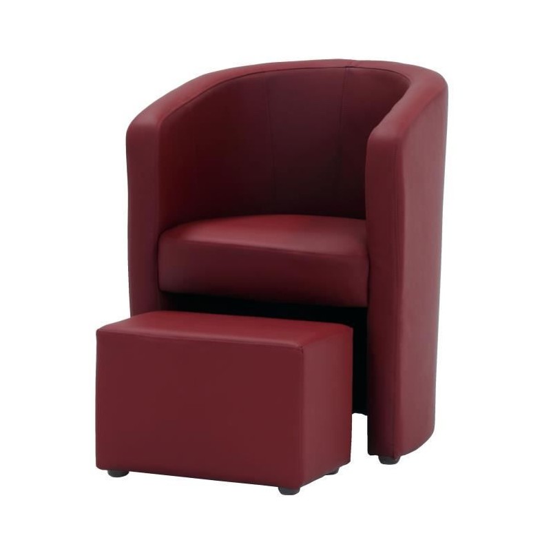 NUNO Fauteuil cabriolet + pouf en simili rouge - L 59 x P 63 x H 77 cm