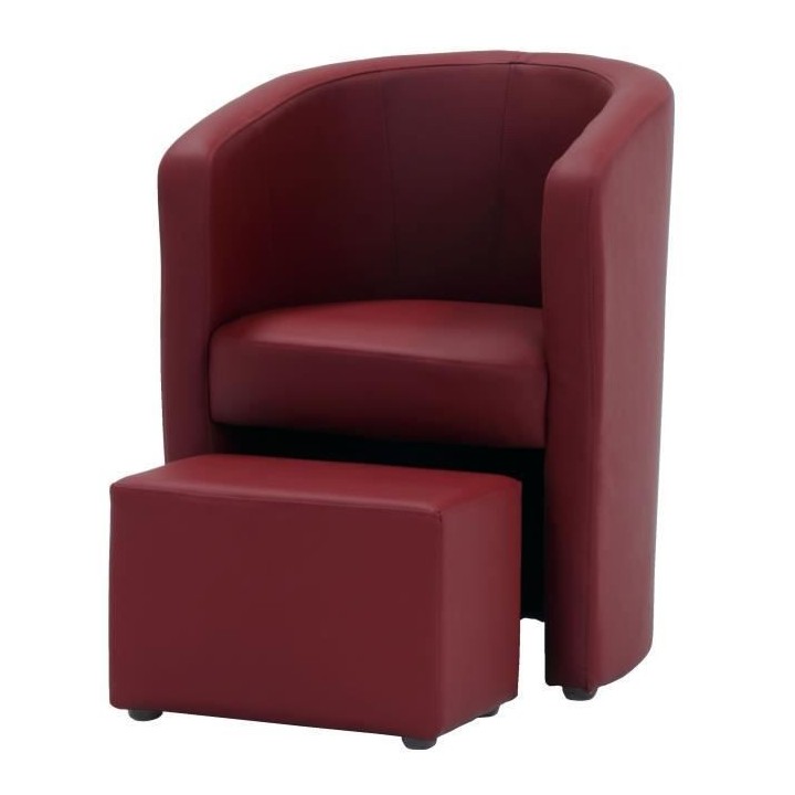 NUNO Fauteuil cabriolet + pouf en simili rouge - L 59 x P 63 x H 77 cm