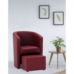 NUNO Fauteuil cabriolet + pouf en simili rouge - L 59 x P 63 x H 77 cm