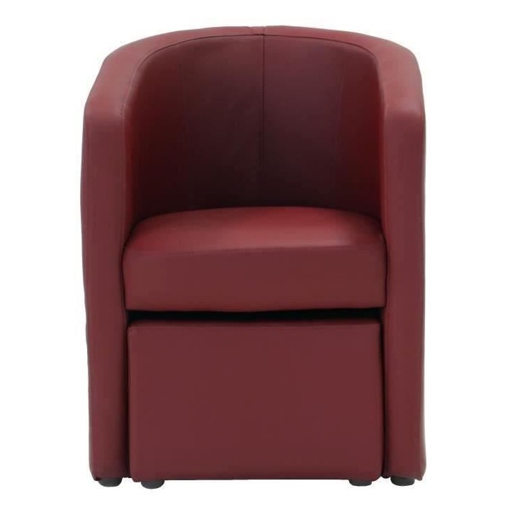 NUNO Fauteuil cabriolet + pouf en simili rouge - L 59 x P 63 x H 77 cm