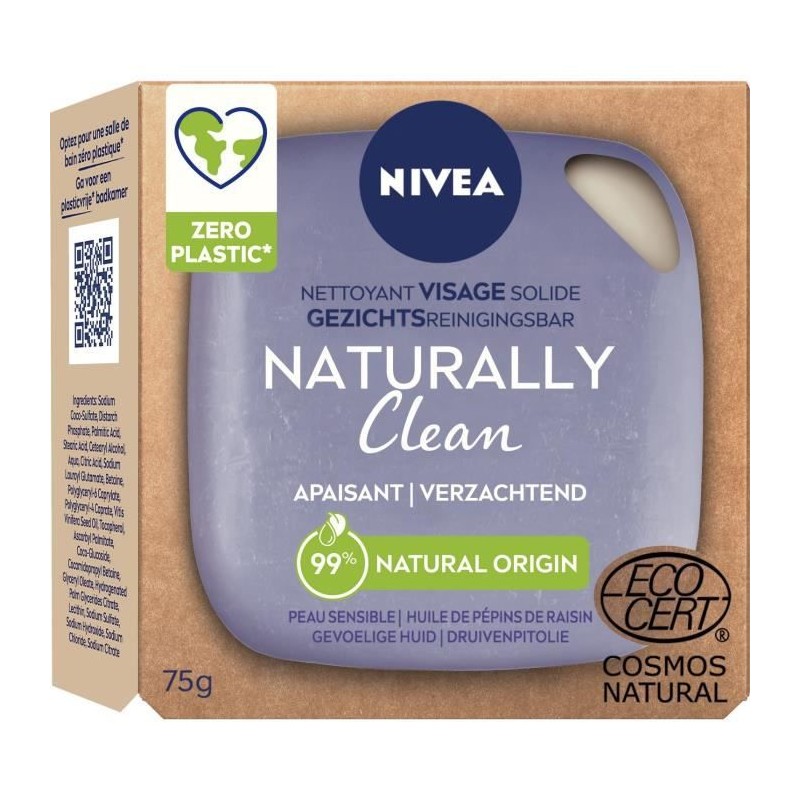 NIVEA Naturally Clean Pain Dermato Peaux Apaisant - 75 g