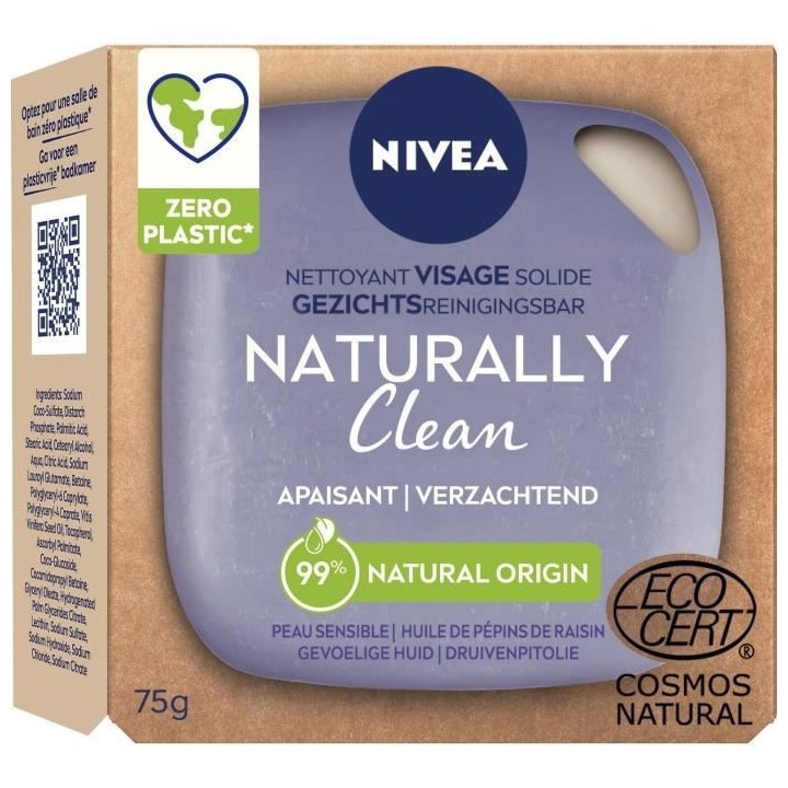 NIVEA Naturally Clean Pain Dermato Peaux Apaisant - 75 g