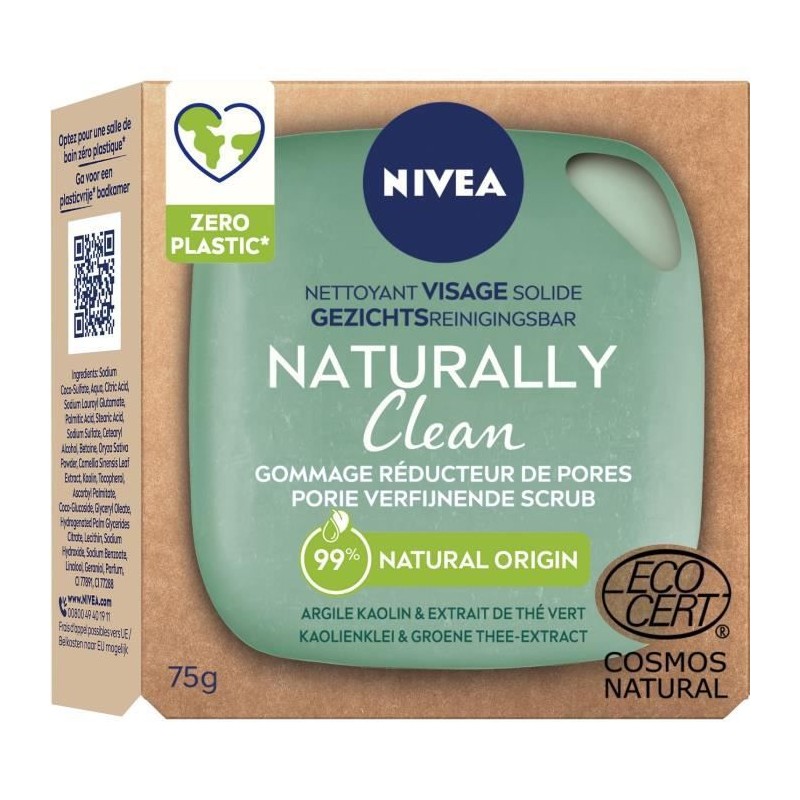 NIVEA Naturally Clean Pain Dermato Gommage Réducteur Pores - 75 g