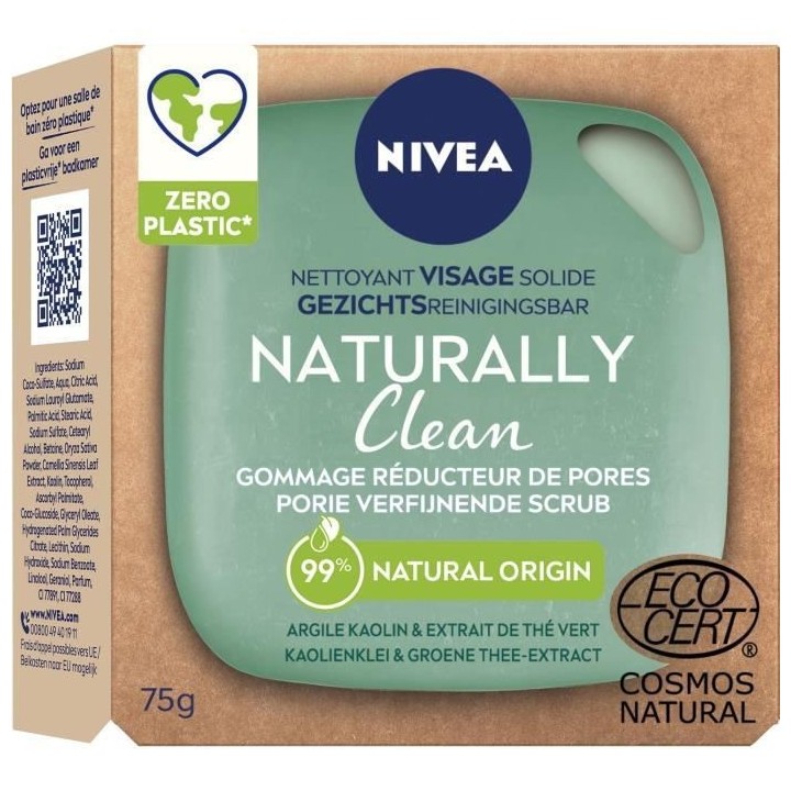 NIVEA Naturally Clean Pain Dermato Gommage Réducteur Pores - 75 g