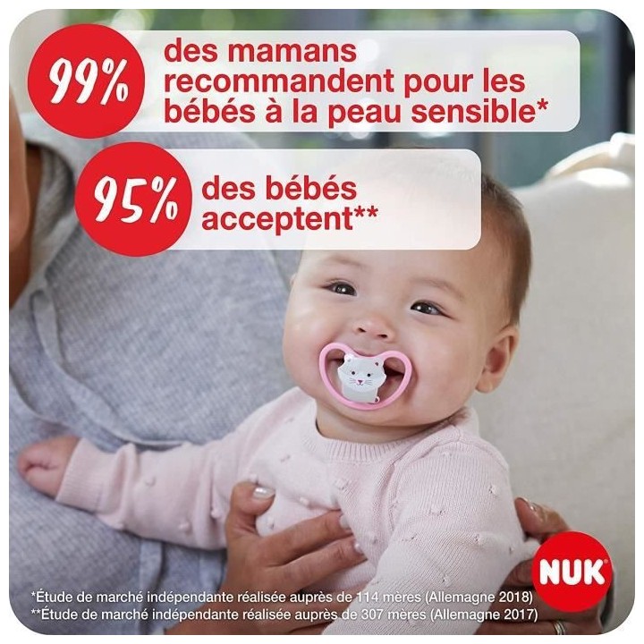 Nuk Sucette Physiologique Silicone Space +18m Panda Hibou Lot de 2