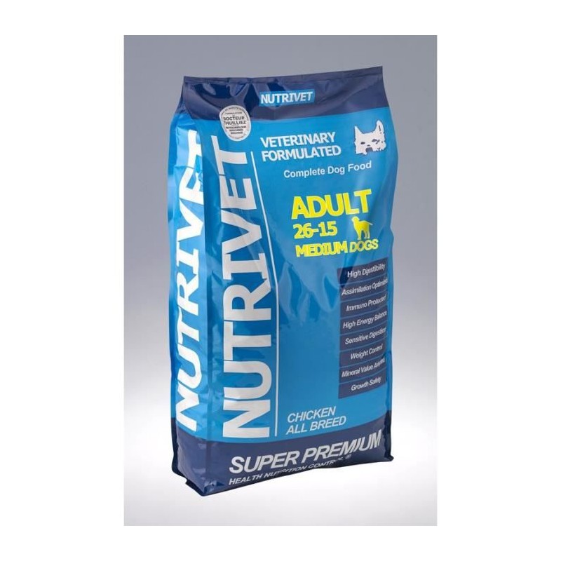 NUTRIVET Super Premium Croquettes chien adulte 26/15 race moyen 0% blé - 15 kg