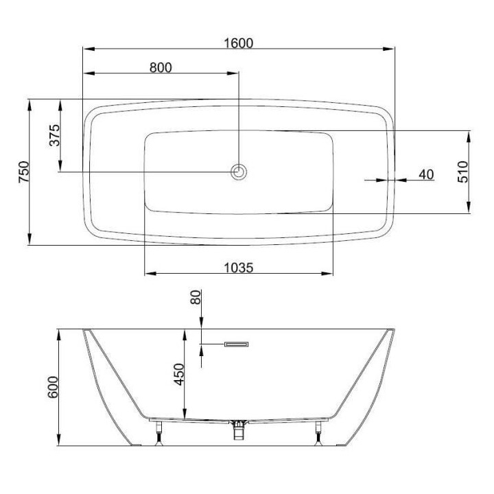 OCEANIC Baignoire ilot Stellã - L.160 x I.75 x H.60 cm - En acrylique