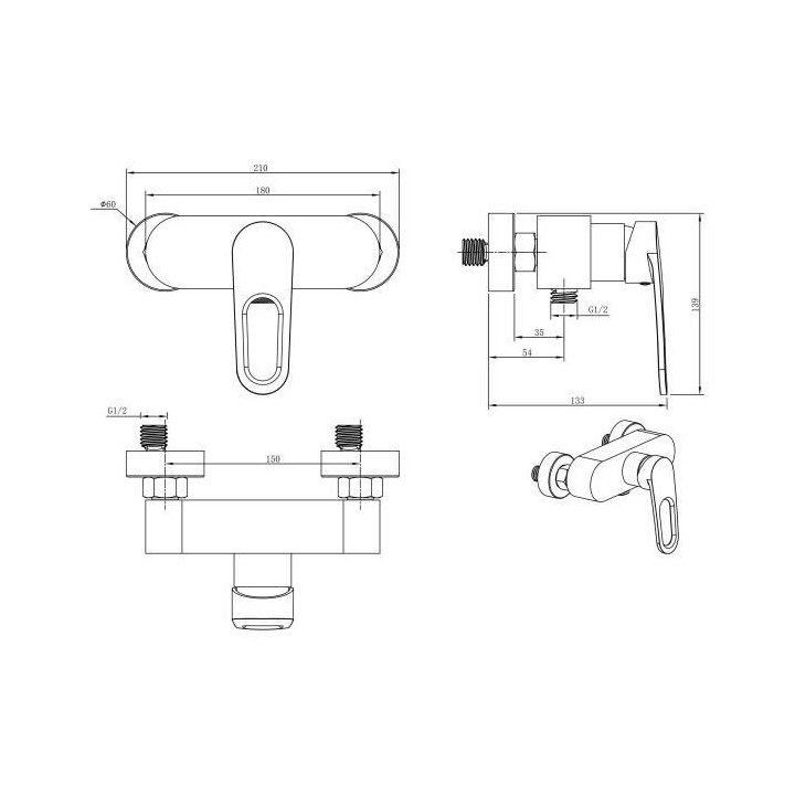 Mitigeur pour douche OCEANIC - Mécanique - Montage mural - Monocomman
