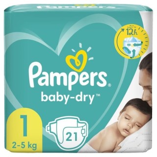 PAMPERS Baby-Dry Taille 1 - 21 Couches - 2 a 5kg