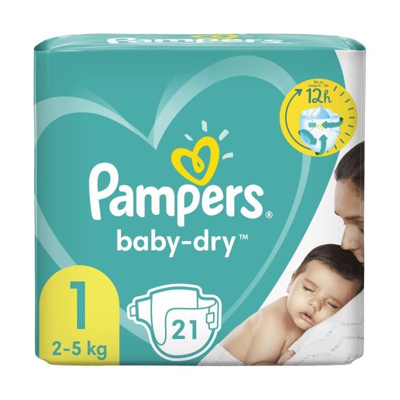 PAMPERS Baby-Dry Taille 1 - 21 Couches - 2 a 5kg