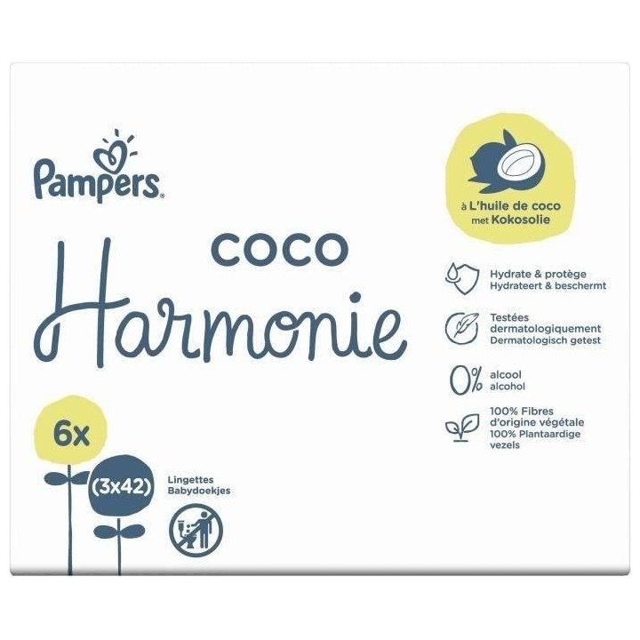 PAMPERS Lingettes pour bébé Harmonie Coco - Lot de 3 X 42 - 126 Ling