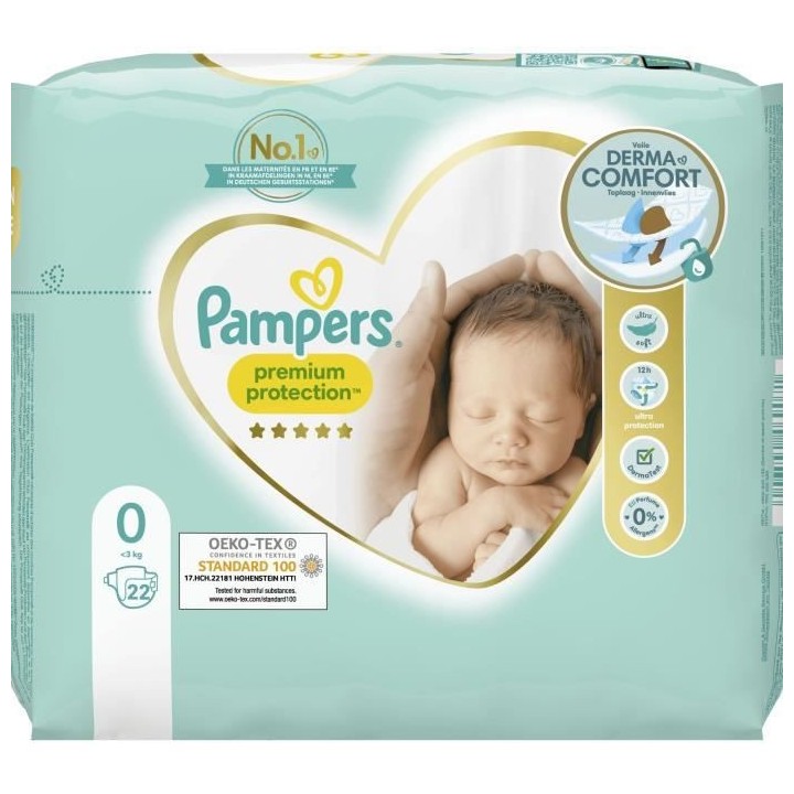 PAMPERS Premium Protection Taille 0 - 22 Couches
